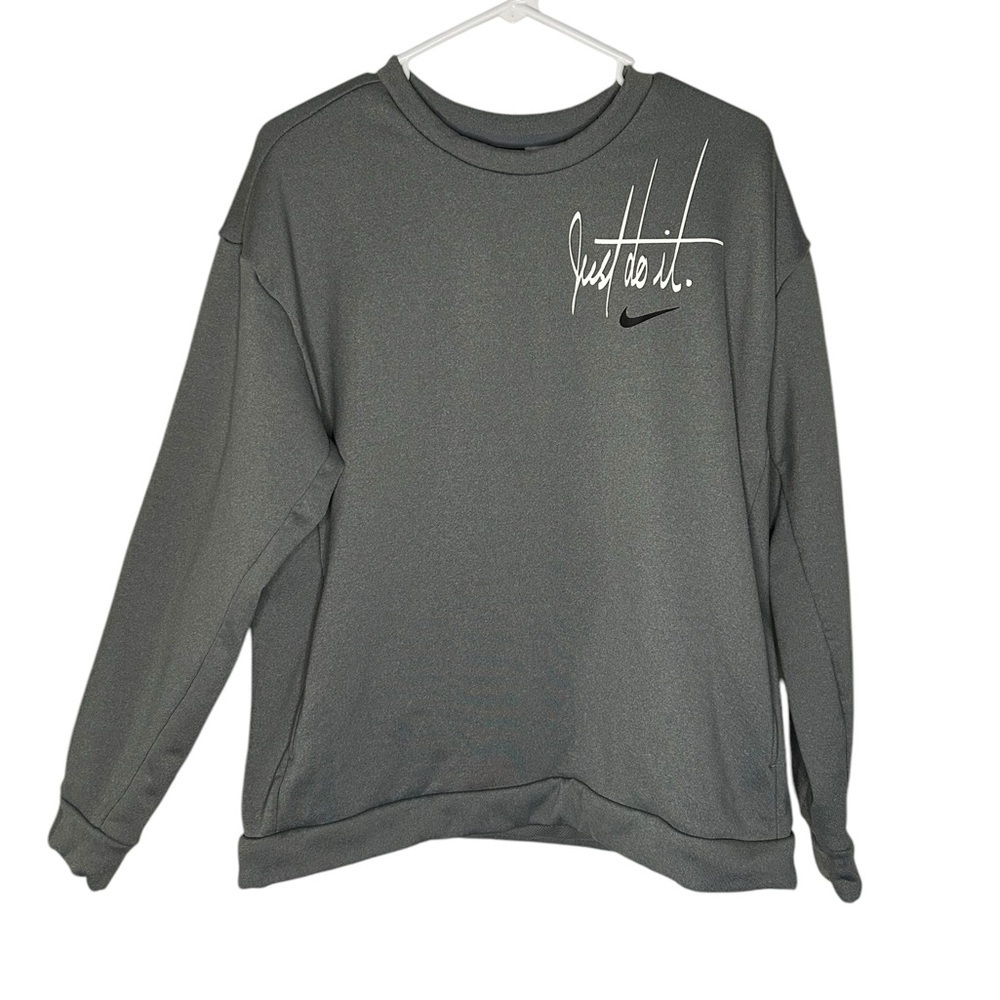 NIKE Just Do It Womens Gray Pullover Long Sleeve Pockets Sweatshirt Size Medium
